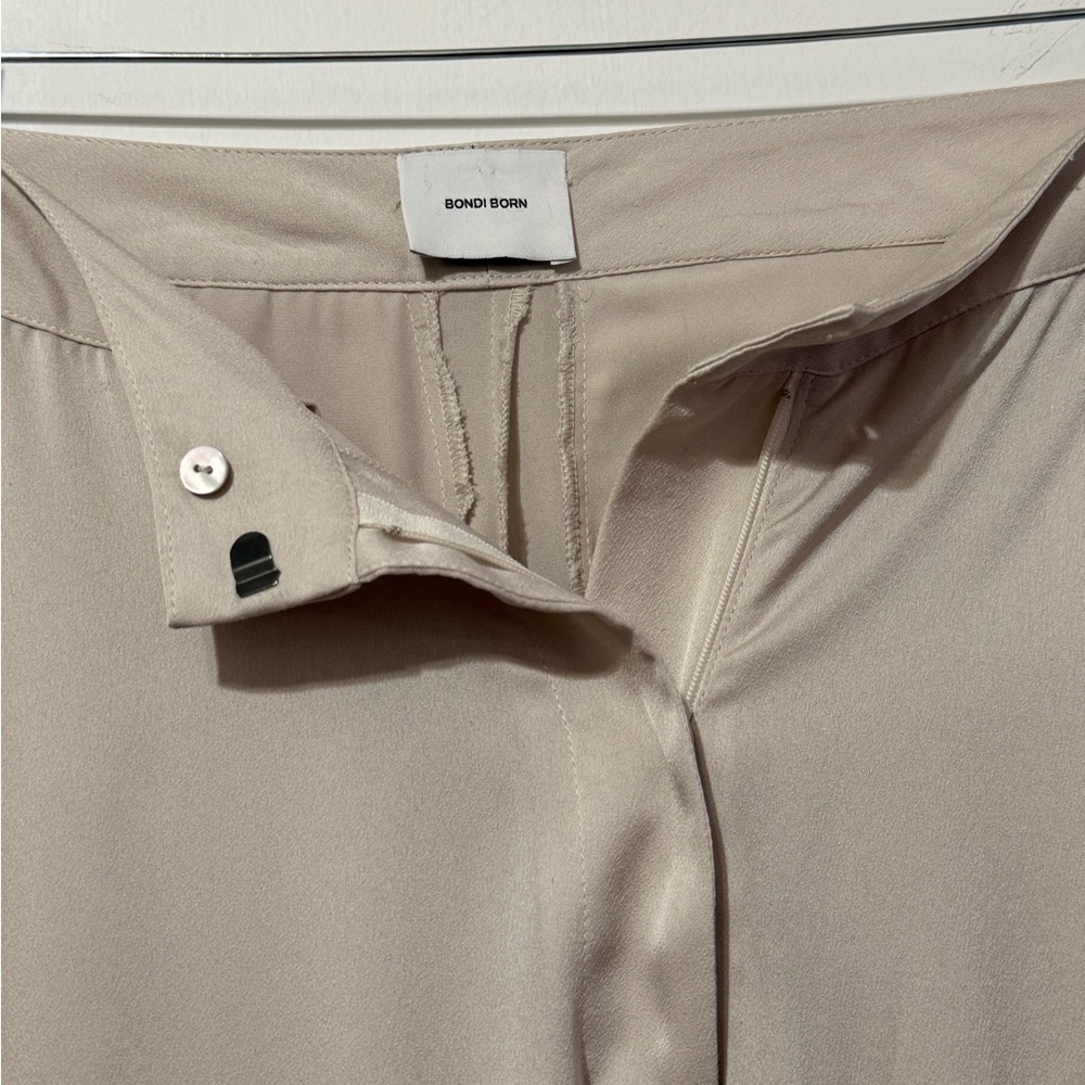 BONDI BORN | Eden Pant | Staight Leg Beige Cream Satin Trousers - Picture 3 of 9